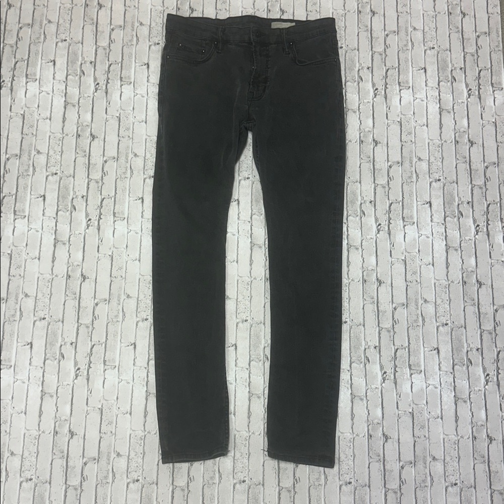 AllSaints Cigarette Skinny Jeans Black Washed Distressed High Stretch Denim 32